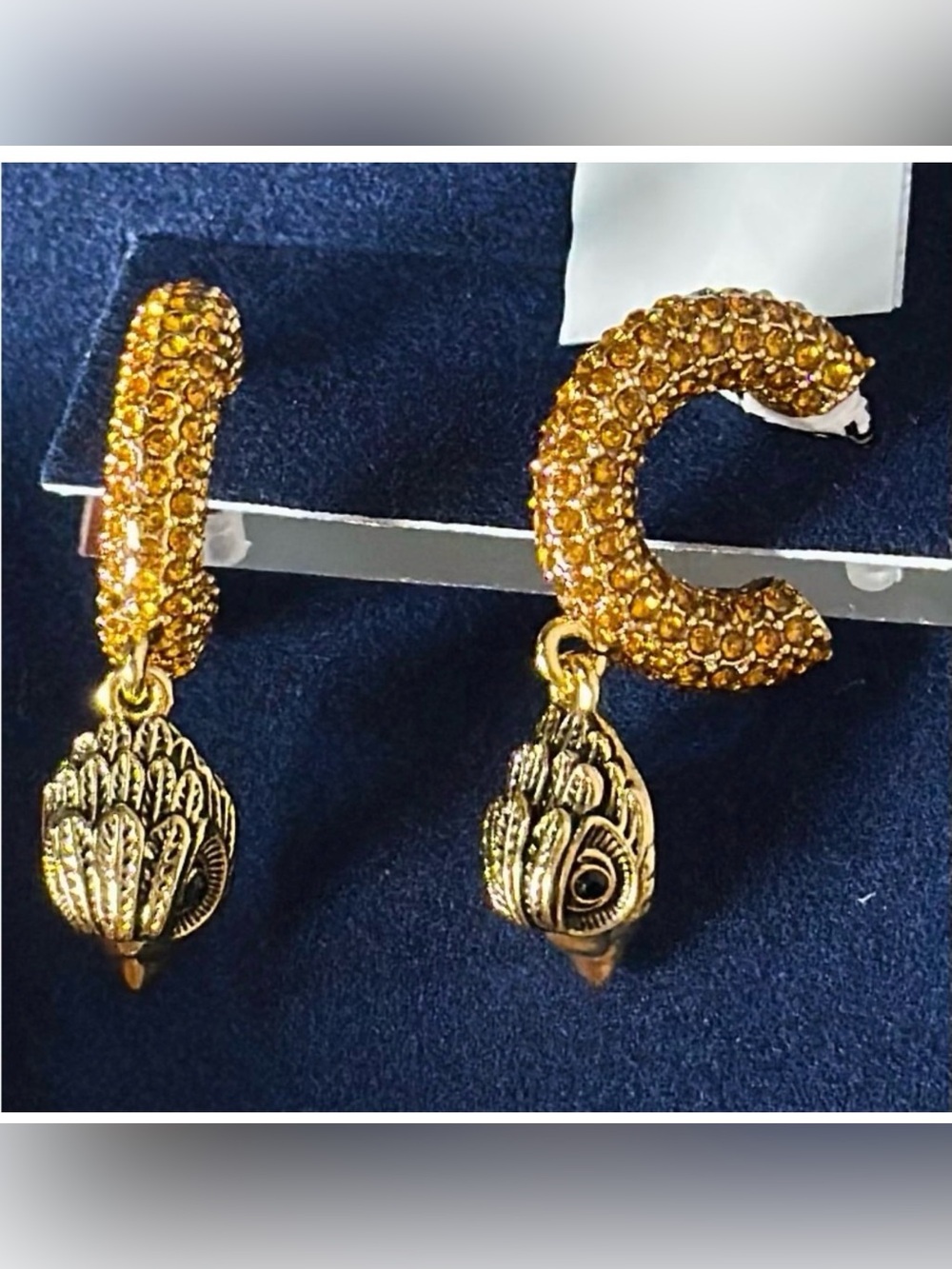 New KURT GEIGER LONDON EAGLE HEAD PAVE HOOP EARRINGS W DUST BAG gold jewelry
